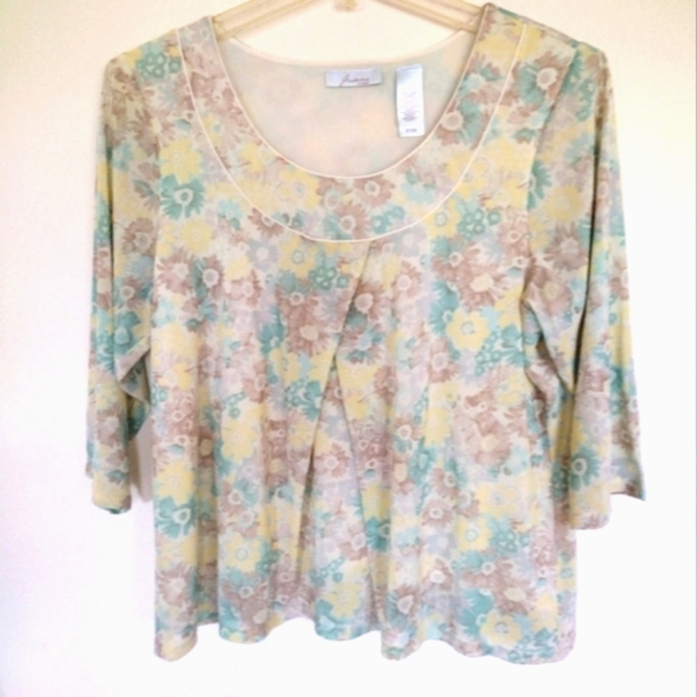 JH Collectibles Lagenlook Floral | Layered Lined | 3/4 Sleeves Blouse 1X